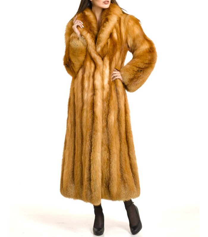 Women's Full Length Red Fox Fur Stroller Coat: FurSource.com