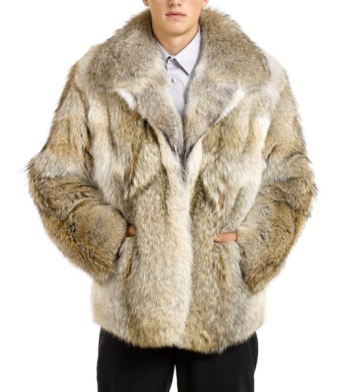 Mid Length Coyote Fur Coat for Men: FurSource.com