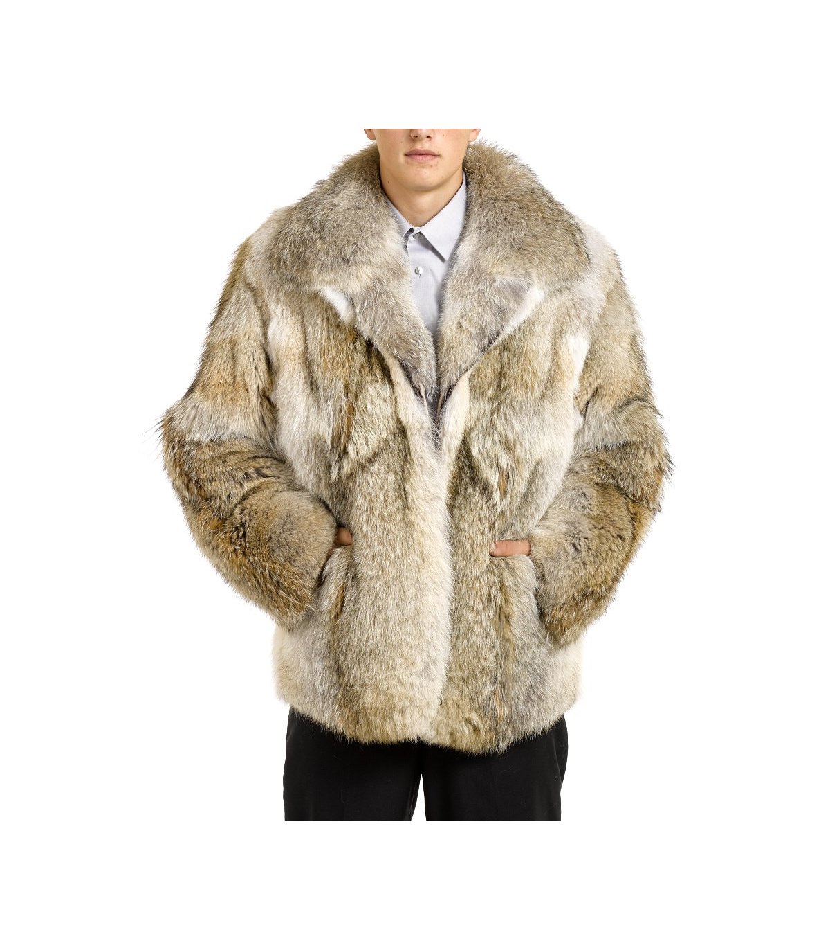 Mid Length Coyote Fur Coat for Men: FurSource.com