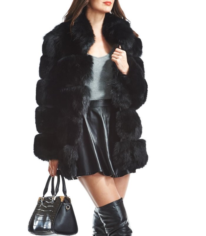 Tiered Black Fox Fur Coat: FurSource.com