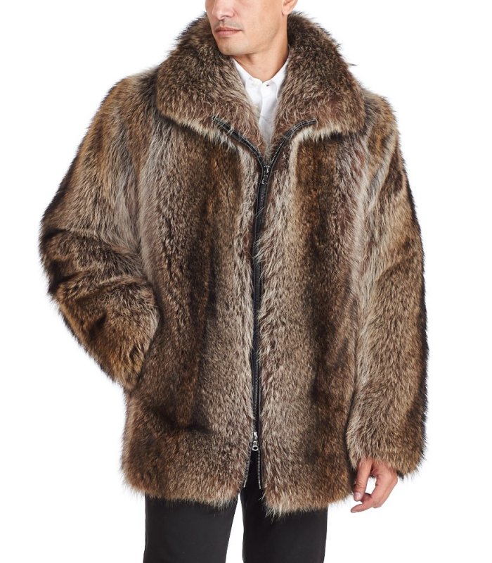 Mid Length Raccoon Fur Coat for Men: FurSource.com