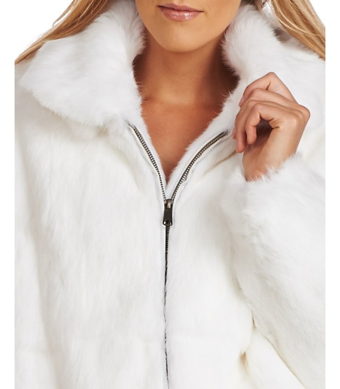 Ladies White Cropped Fox Fur Jacket | HipHopCloset.com