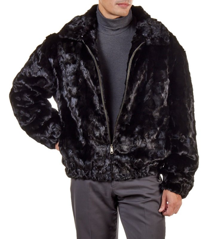 Mens Black Mink Fur Jacket with zipper