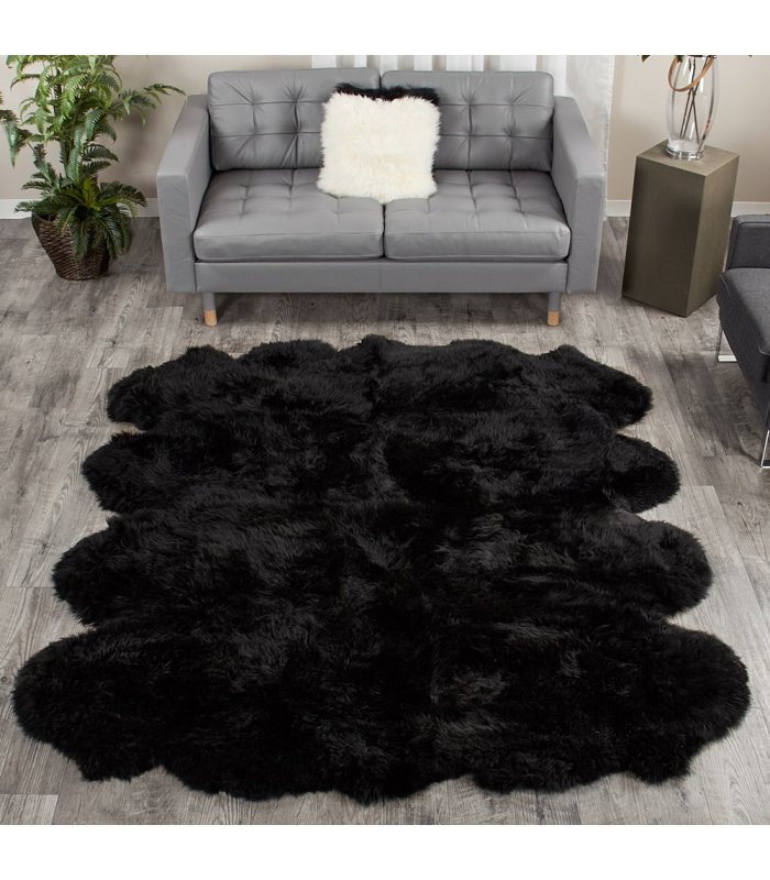 8 Pelt Charcoal Black Sheepskin Fur Rug (Octo): FurSource.com
