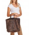 Two-Sided Beaver Fur Tote Bag with Leather Handles