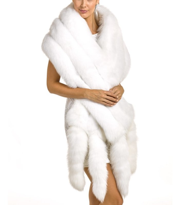 October Wool Wrap Coat with Fox Fur Trim in Stone