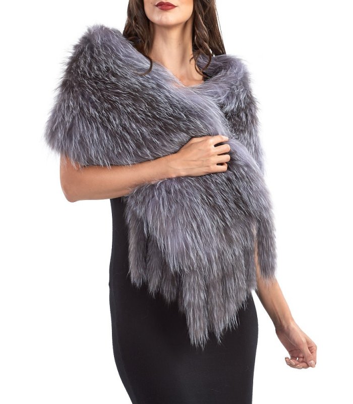URSFUR Women's Real Silver Fox Fur Scarf, Winter Knitted Collar Wrap with  Satin Lining