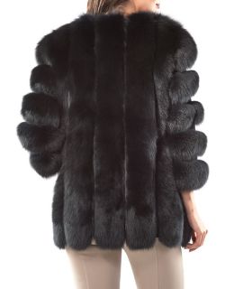 FRR Diva Black Fox Fur Jacket with Vertical Panels at Fur Hat World