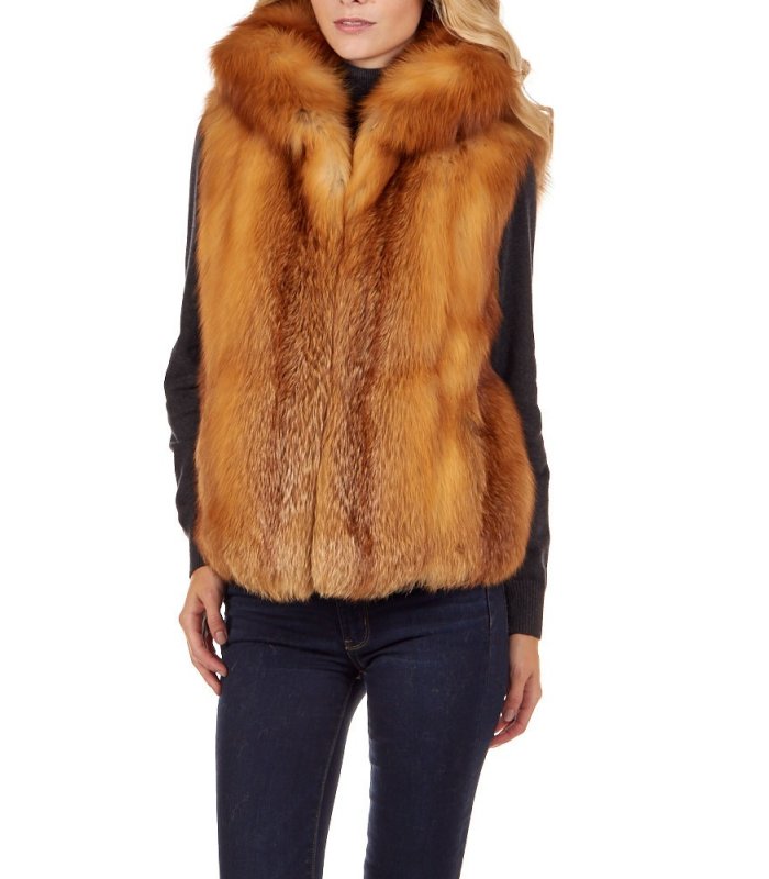 The Red Fox Fur Vest with Collar for Women