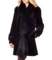 Reversible Sheared Mink Fur Coat with Fox Trim in Black