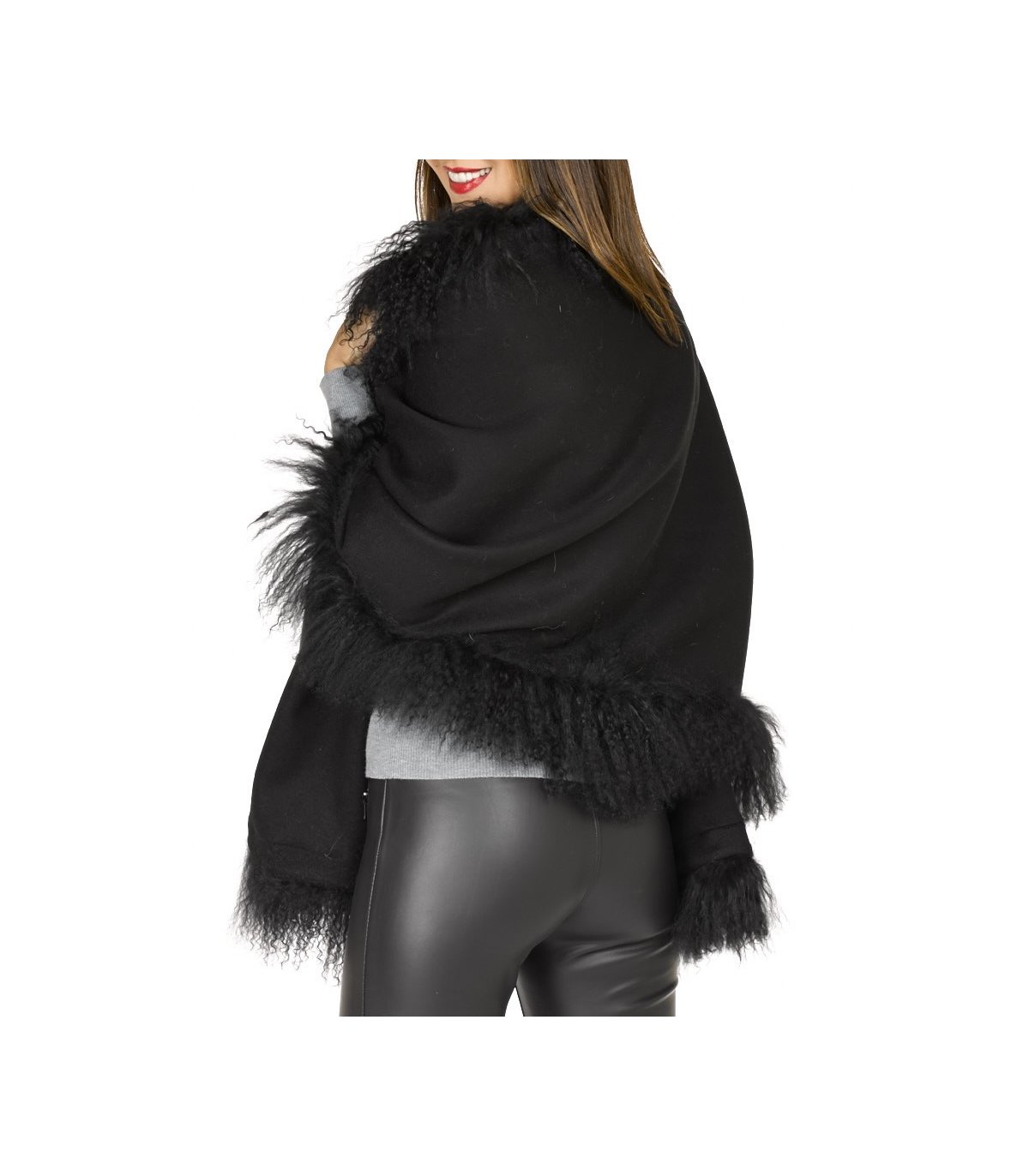 Lamb Fur Blanket Shawl in Black: FurSource.com