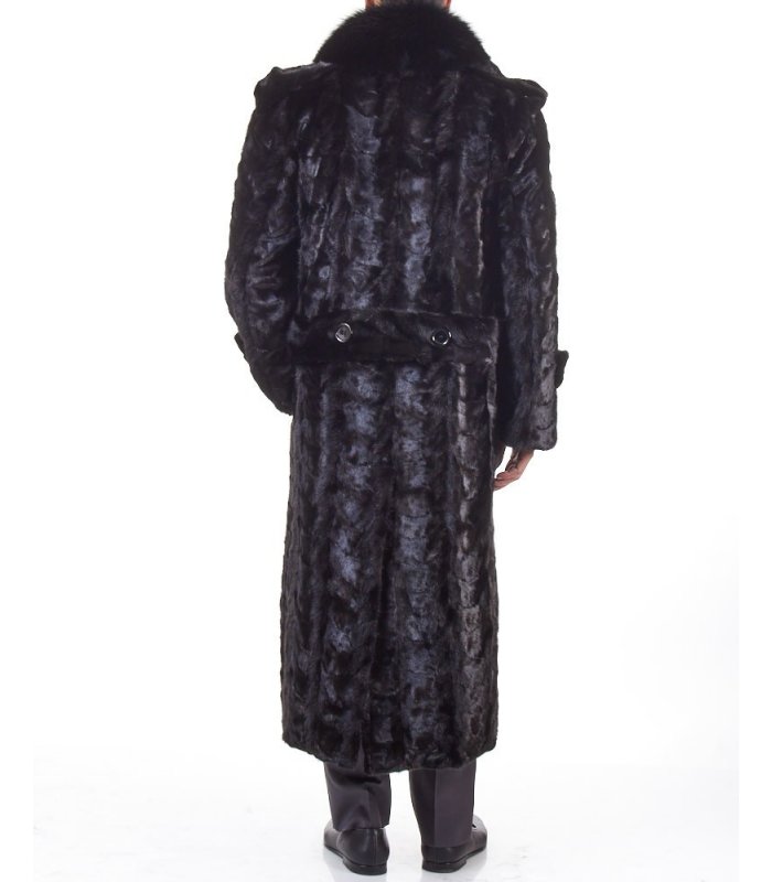 Black Mink Full Length Overcoat With Fox Fur Collar: FurSource.com