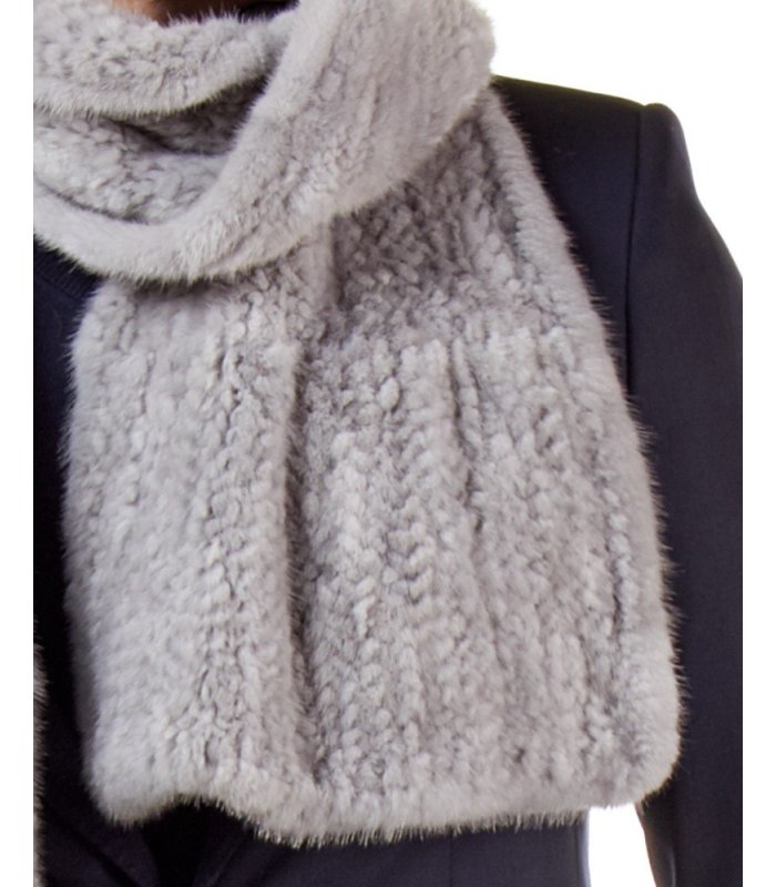 Knit Mink Fur Scarf For Men in Grey: FurSource.com
