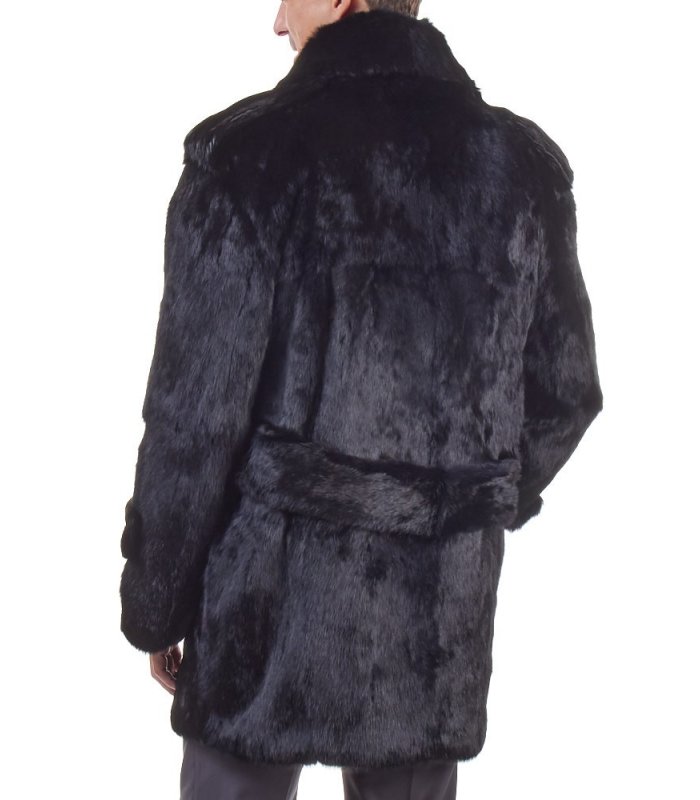 Donald Black Rabbit Full Length Overcoat For Men