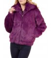 Purple Rabbit Fur Bomber Jacket with Hood