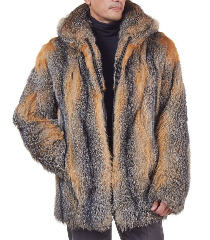 Grey Mink Cape Coat with Fox Fur Trimmed Hood at