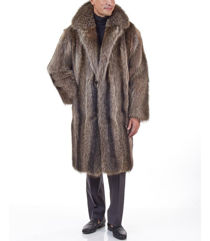 Mid Length Red Fox Fur Coat for Men