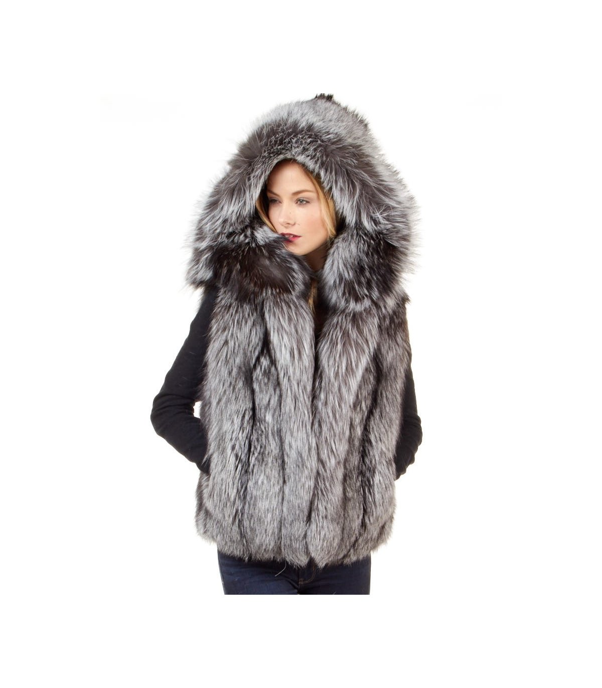 silver fox fur vest