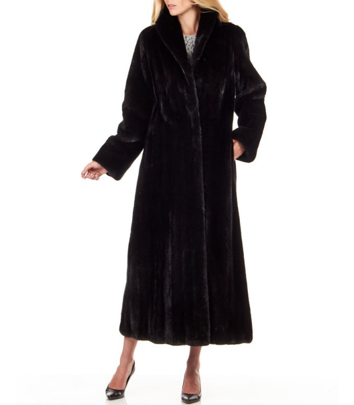 Women's Full Length Black Mink Fur Stroller Coat: FurSource.com