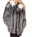 Silver Fox Fur Parka Coat with Hood for Women