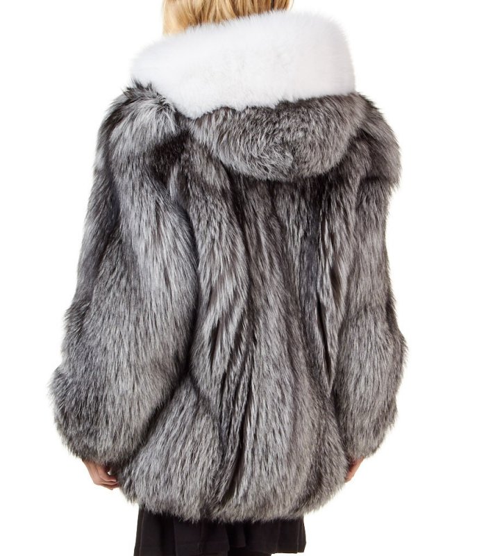 Silver Fox Fur Parka Coat with Hood for Women: FurSource.com