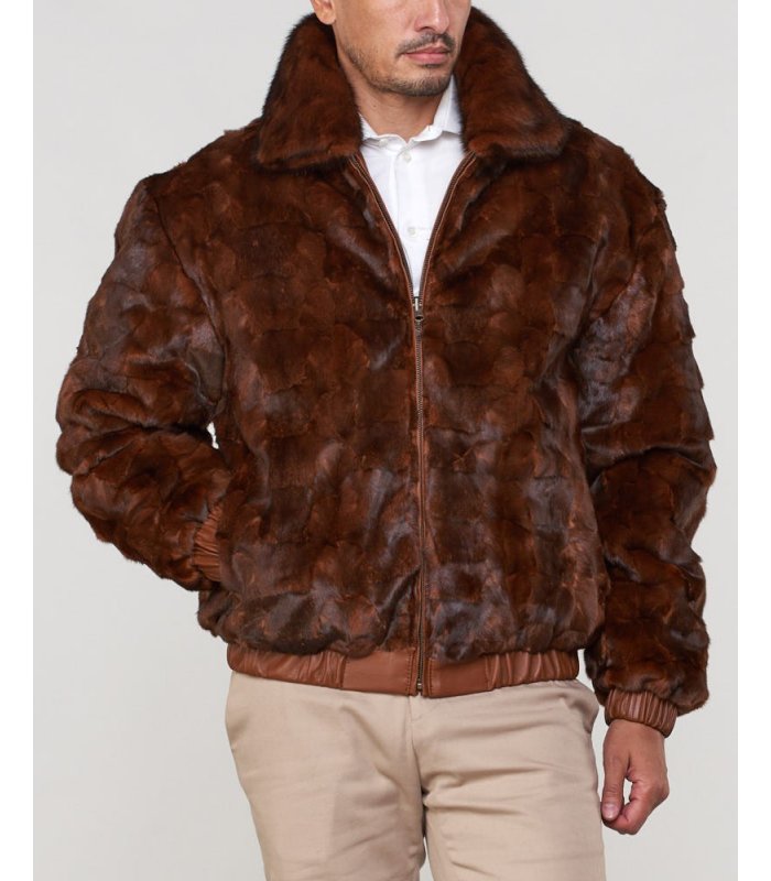 Mosaic Mink Bomber Jacket for Men in Whiskey Ombre