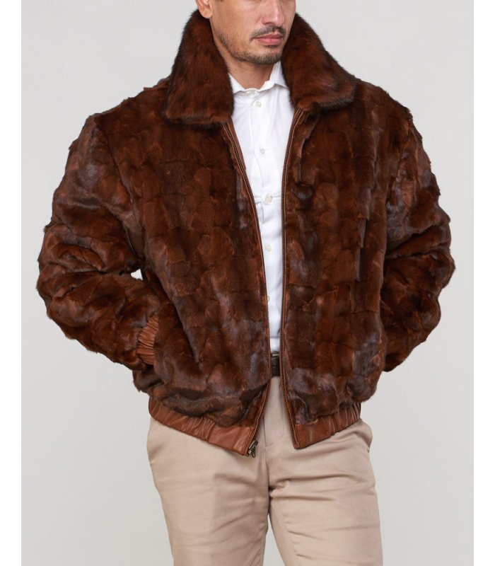 Mink Fur Bomber Jacket Reversible to Leather in Brown