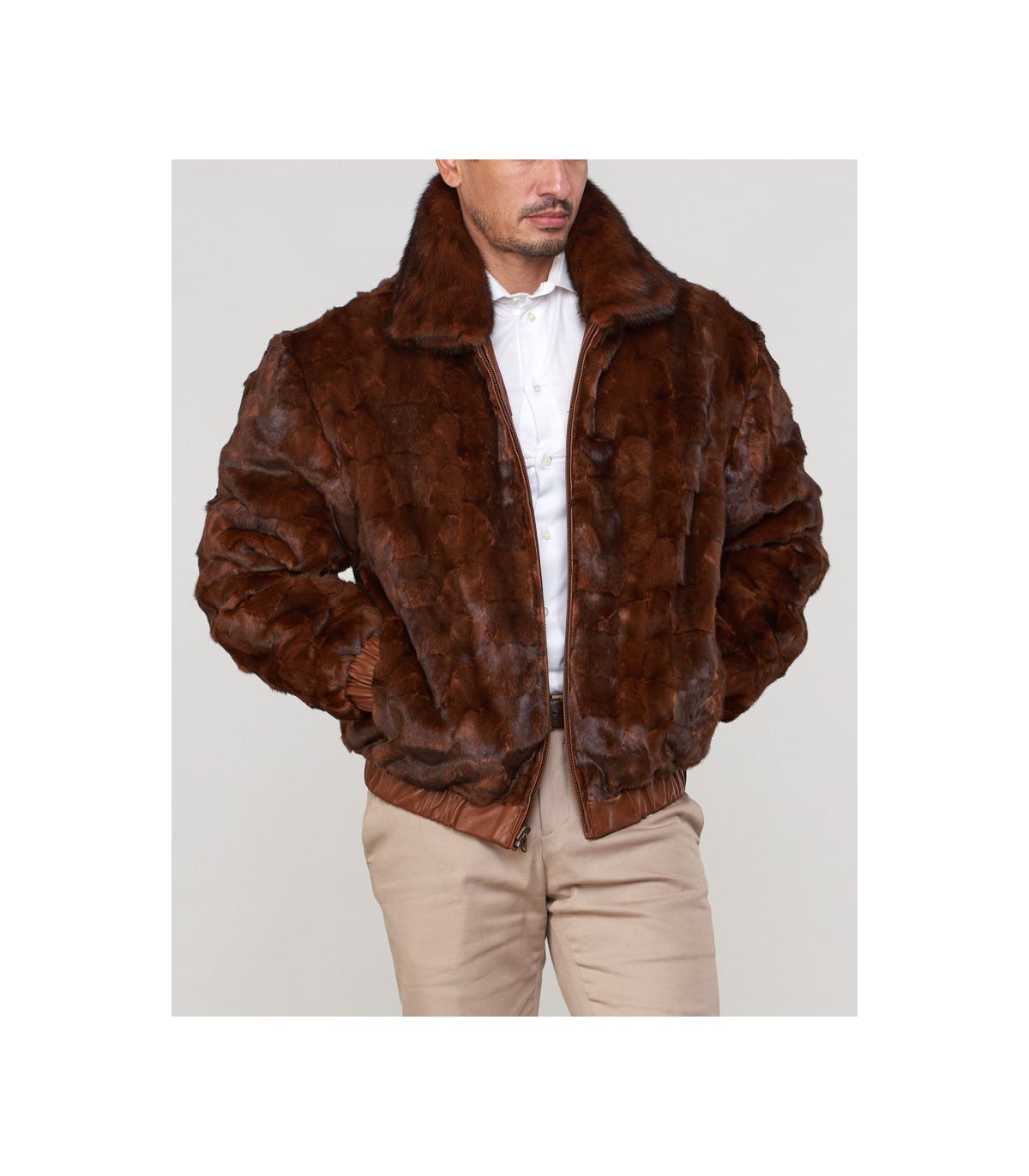Mink Fur Bomber Jacket Reversible to Leather in Whiskey: FurSource.com