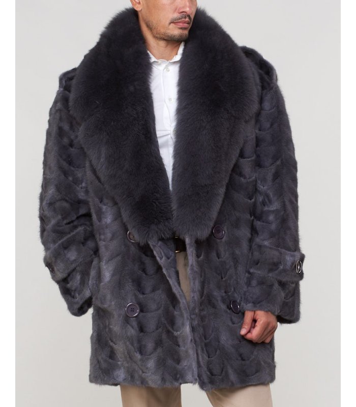 Mink Fur Pea Coat for Men in Grey: FurSource.com