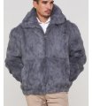 Grey Rabbit Fur Hooded Bomber Jacket for Men