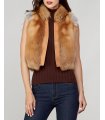 Red Fox Fur Vest with Leather Shawl Lapel