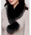 Black Fox Fur Collar with Pom Poms