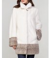 Long Hair Mink Fur Checker Pattern Coat in White
