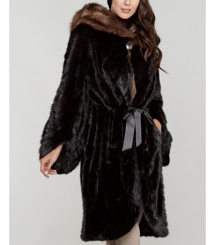 Long Hair Mink Fur Princess Coat with Sable Fur Trim: FurSource.com