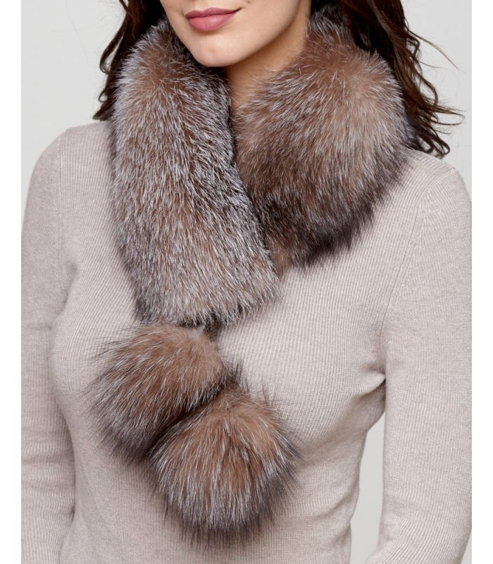 Crystal Fox Fur Headband with Pom Poms: FurSource.com