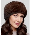 Extra Wide Knit Mink Fur Headband in Brown