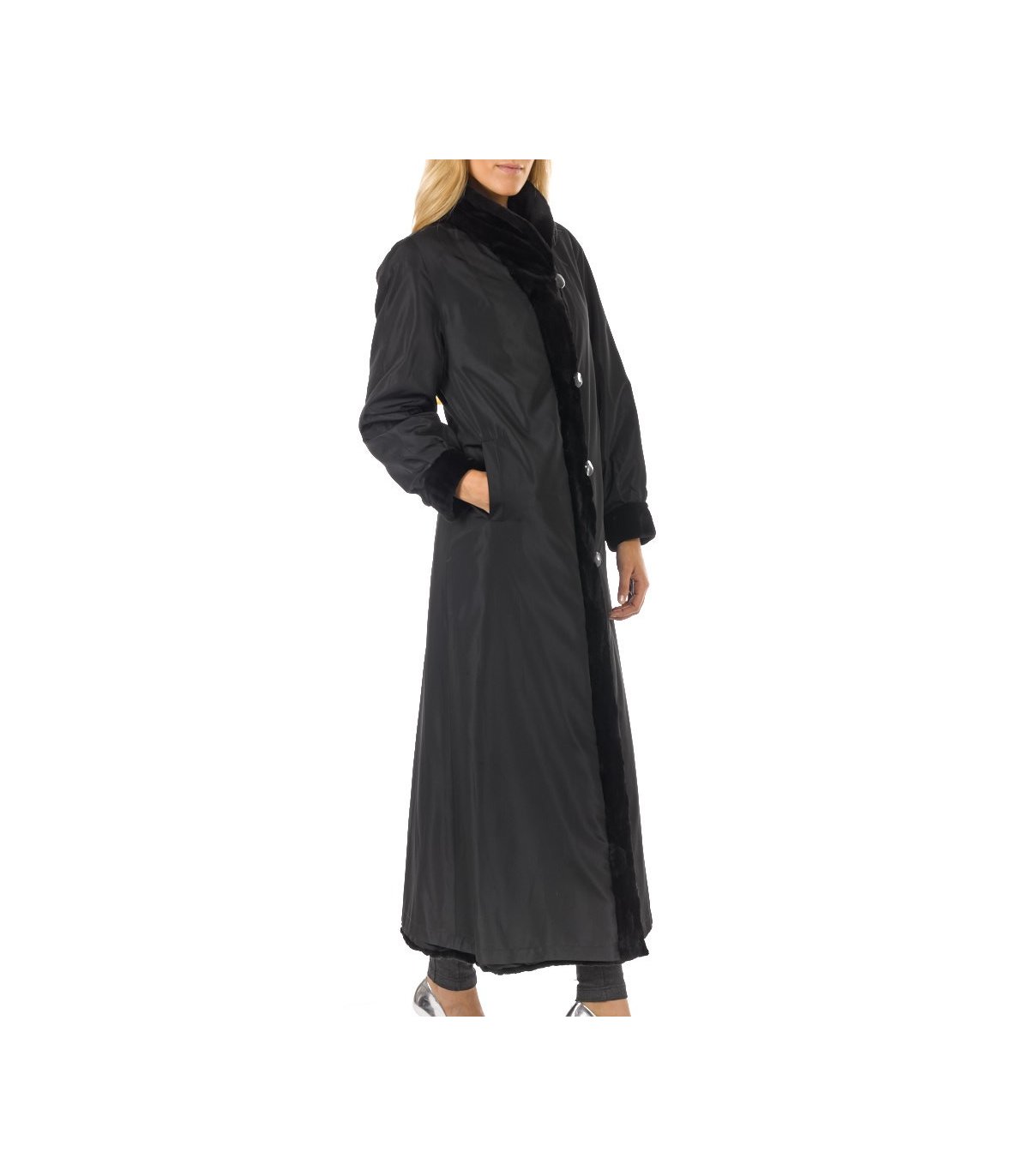 Black Full Length Sheared Mink Fur Reversible Coat: FurSource.com