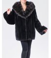 Mink Fur Coat with Marten Fur Hood in Black