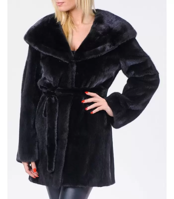 Black Hooded Mink Coat: FurSource.com