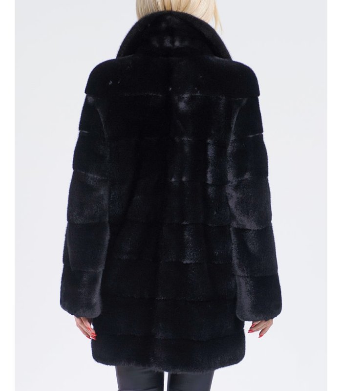 Women's Horizontal SAGA Mink Fur Jacket with Hood