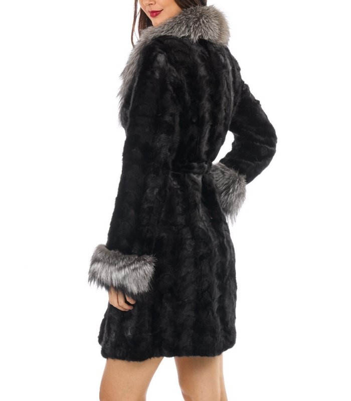 Fur coat jacket with Silver Metallic color mink & fox
