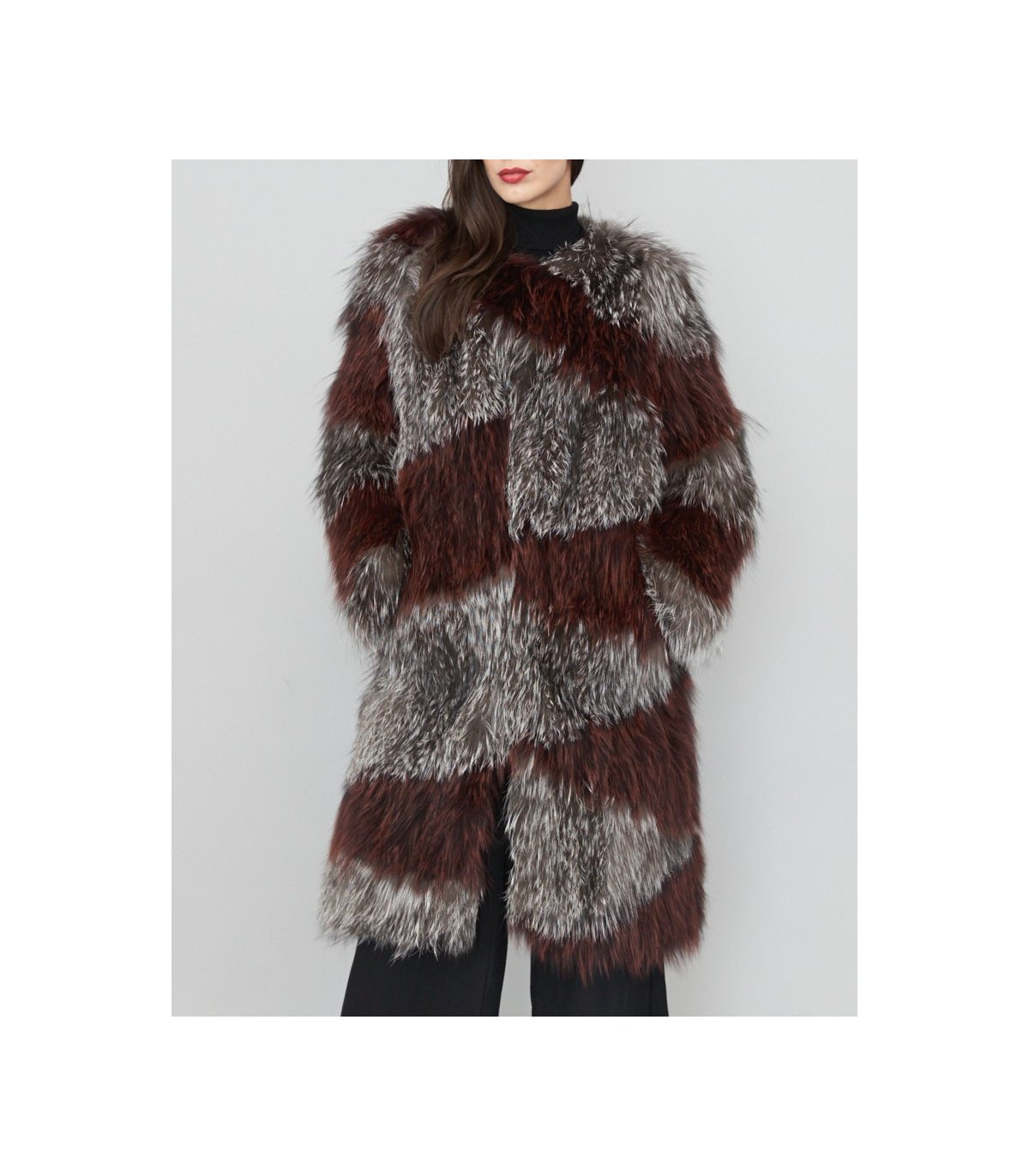 Knitted Fox Fur Long Jacket for Ladies