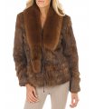 Fur Jacket - Rabbit Fur with Fox Fur Collar - Brown