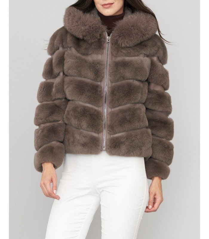 Layered Rex Rabbit Fur Jacket in Taupe: FurSource.com