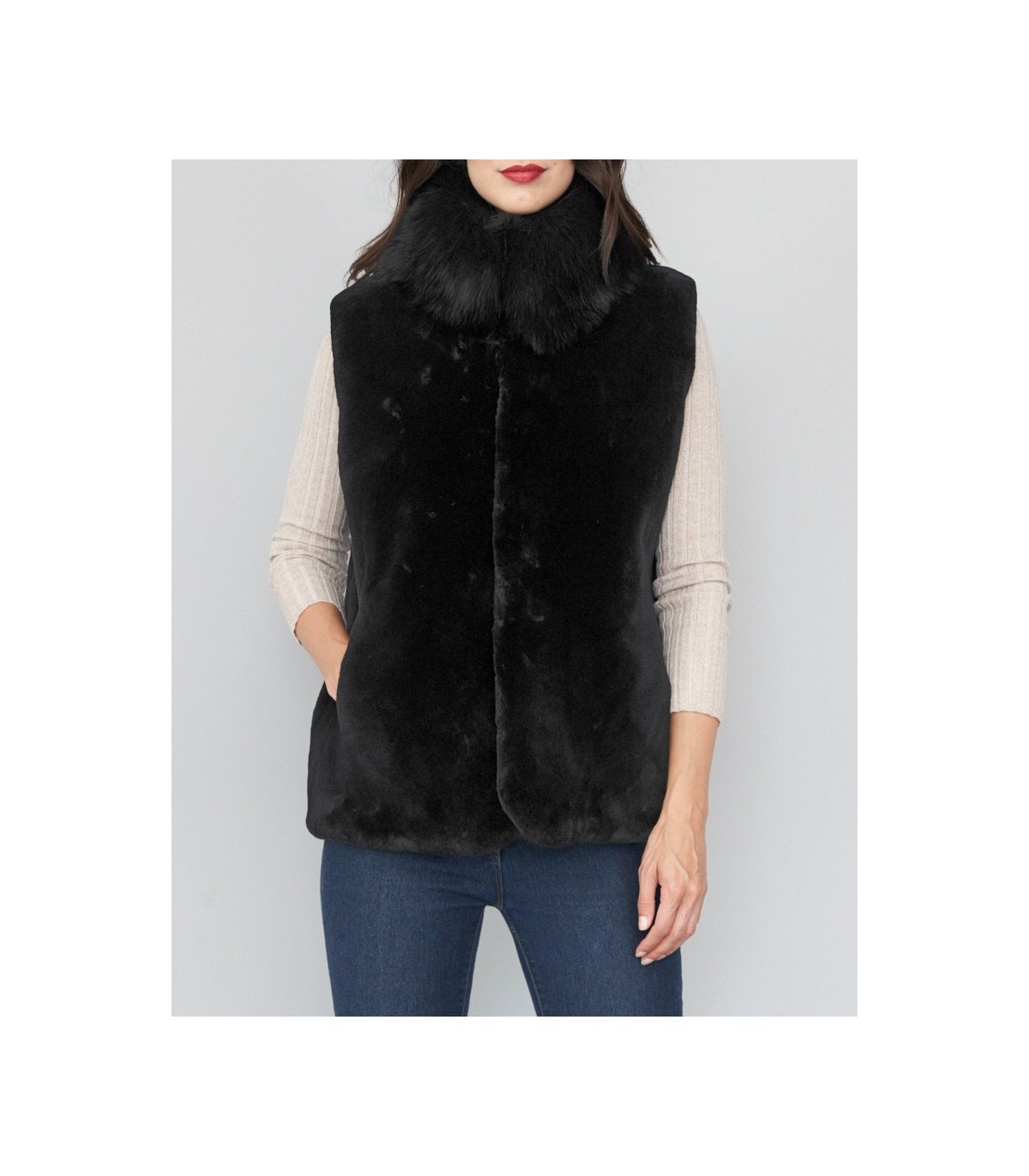 Sheared Beaver Vest with Fox Fur Collar: FurSource.com