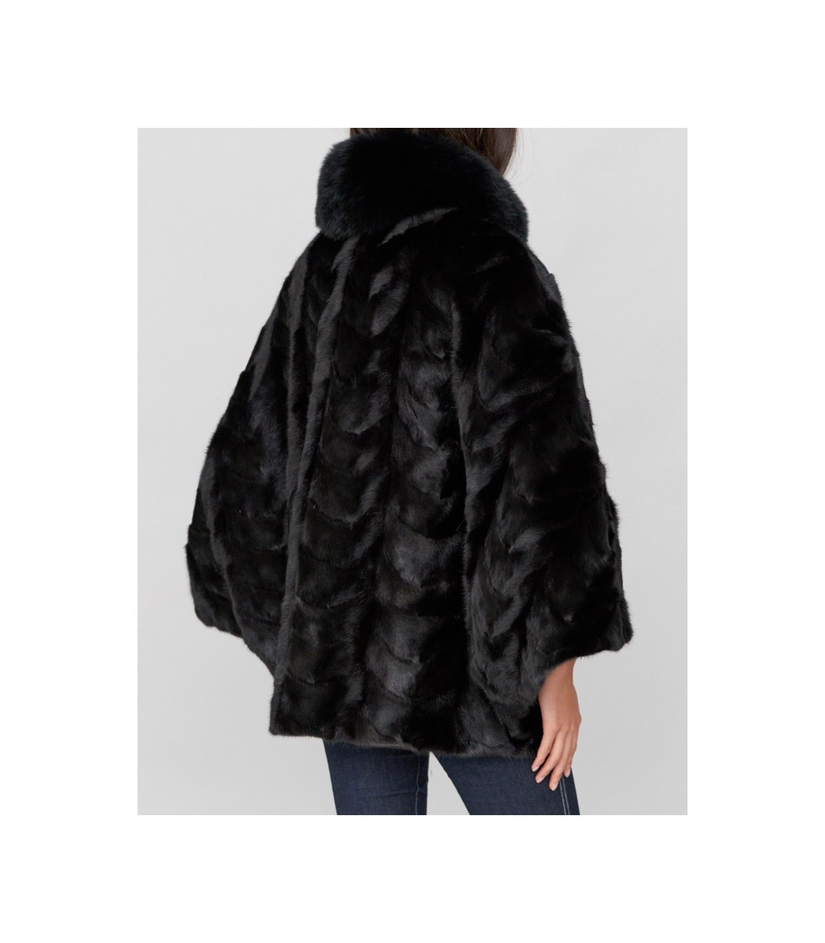 Pieced Black Mink Fur Cape With Fox Fur Collar