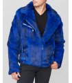 Rabbit Fur Biker Jacket in Blue