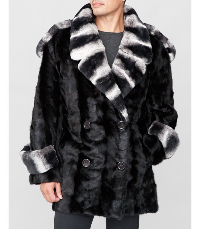 Mink Fur Pea Coat with Chinchilla Print Rex Rabbit Fur: FurSource