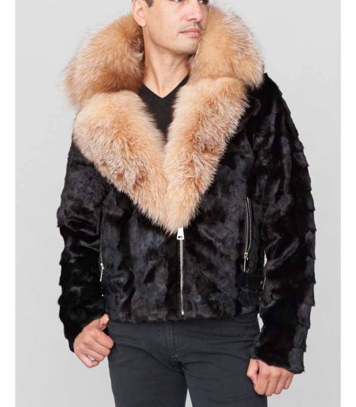 Mink Fur Biker Jacket with Fox Fur Collar