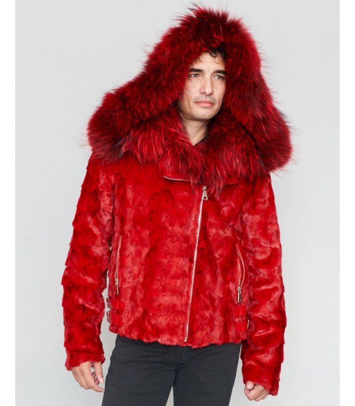 Men's Fashion Red Faux Fur Coat